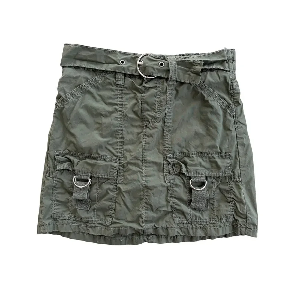 Justice girls cargo skirt size 10 olive green belted ring utility skirt